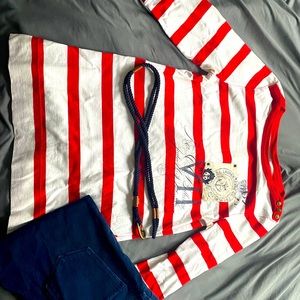 Ralph Lauren Womens Long French Sailor Top with Rope Belt